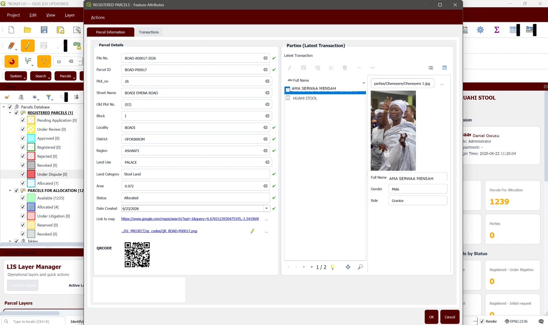Parcel registration interface