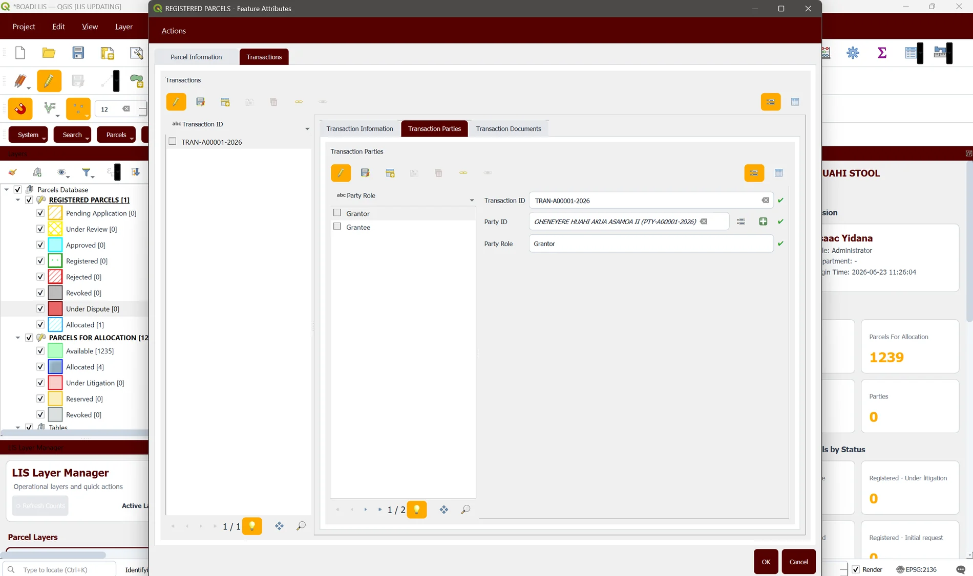 Registration workflow parcel details