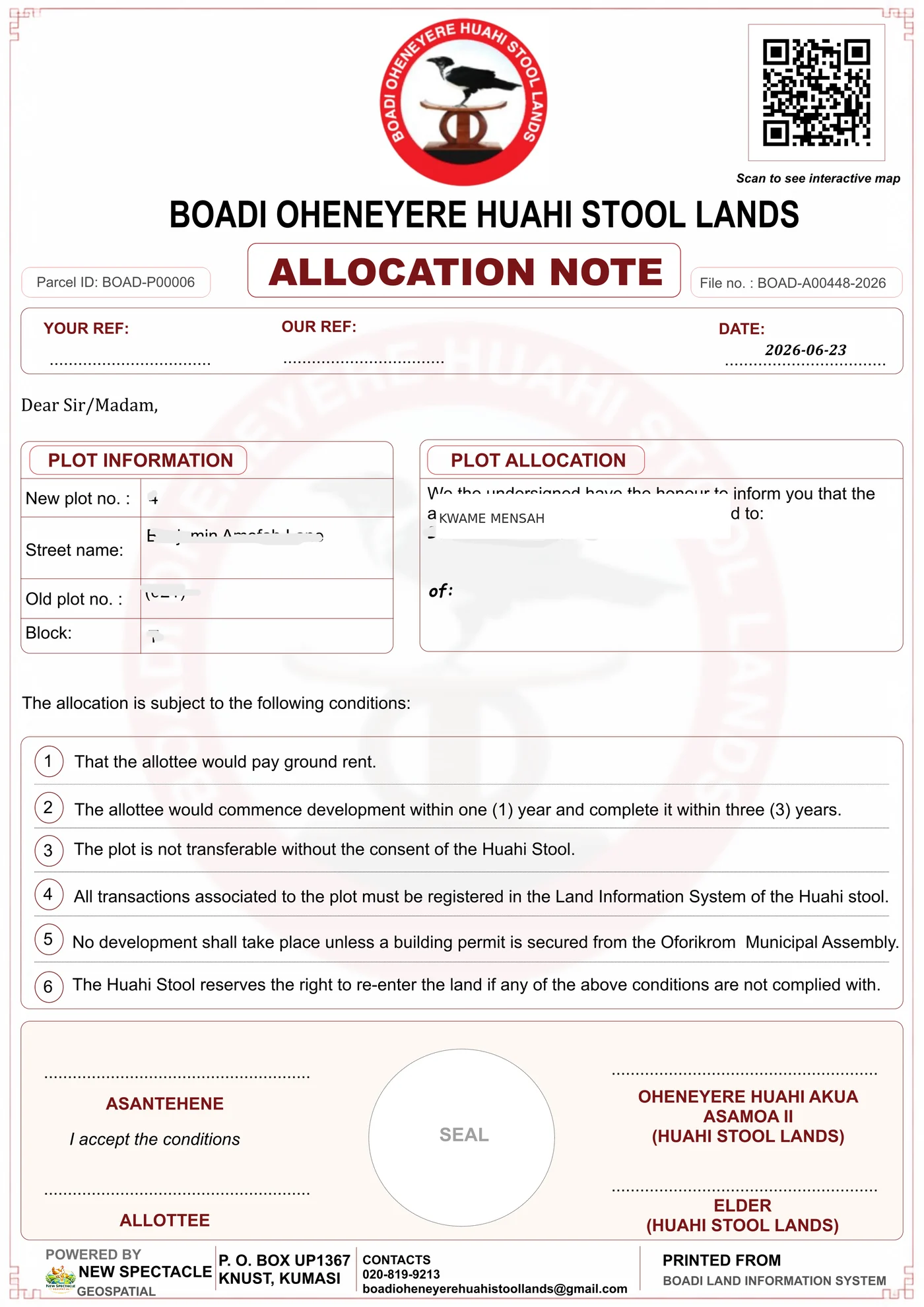 Sample allocation document