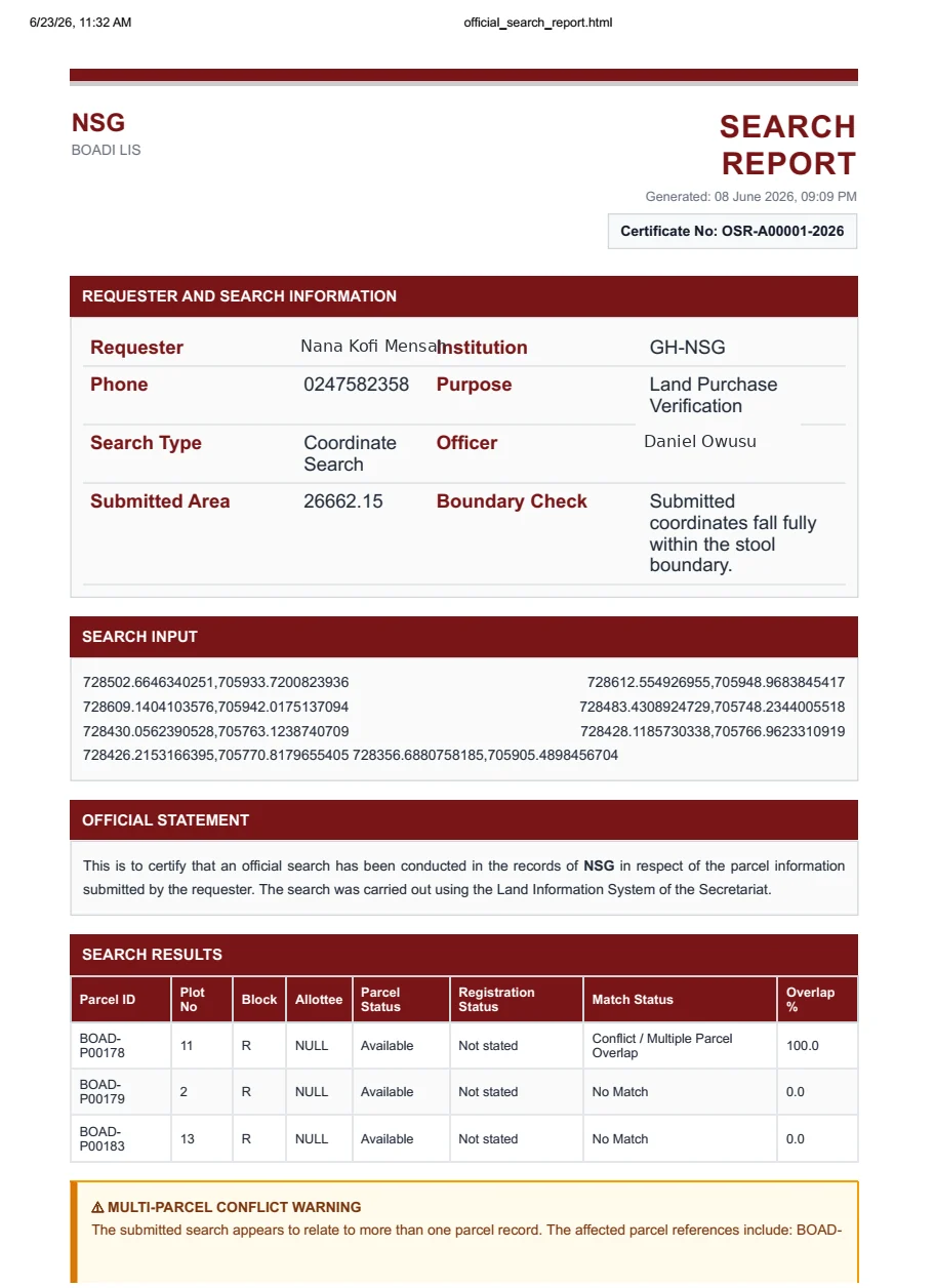 Land search report preview